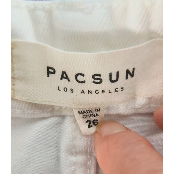 PacSun Embroidered Mini Skirt Women's Size 26 White Denim Fringe Hem Zip Front - Picture 8 of 16